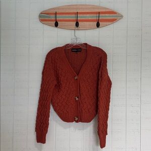 Burnt Orange Cable Knit Cardigan